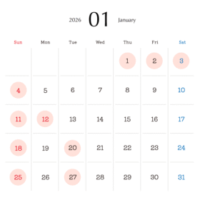 2026年1月営業日カレンダー